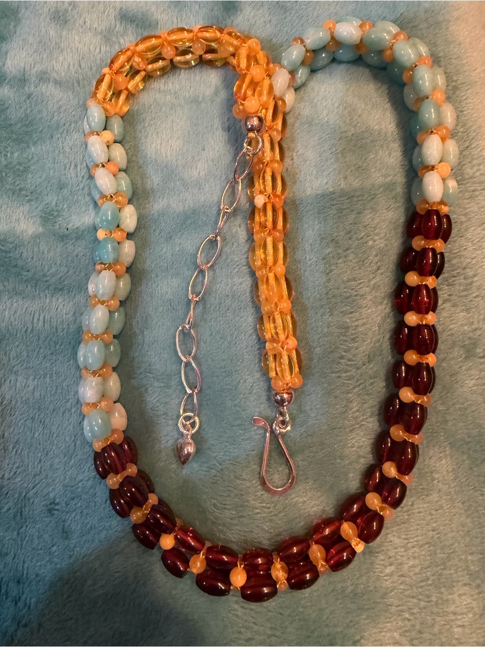 Jay King Desert Rose Design Amber & Turquoise- Sterling, 3 Strand 21” (253)
